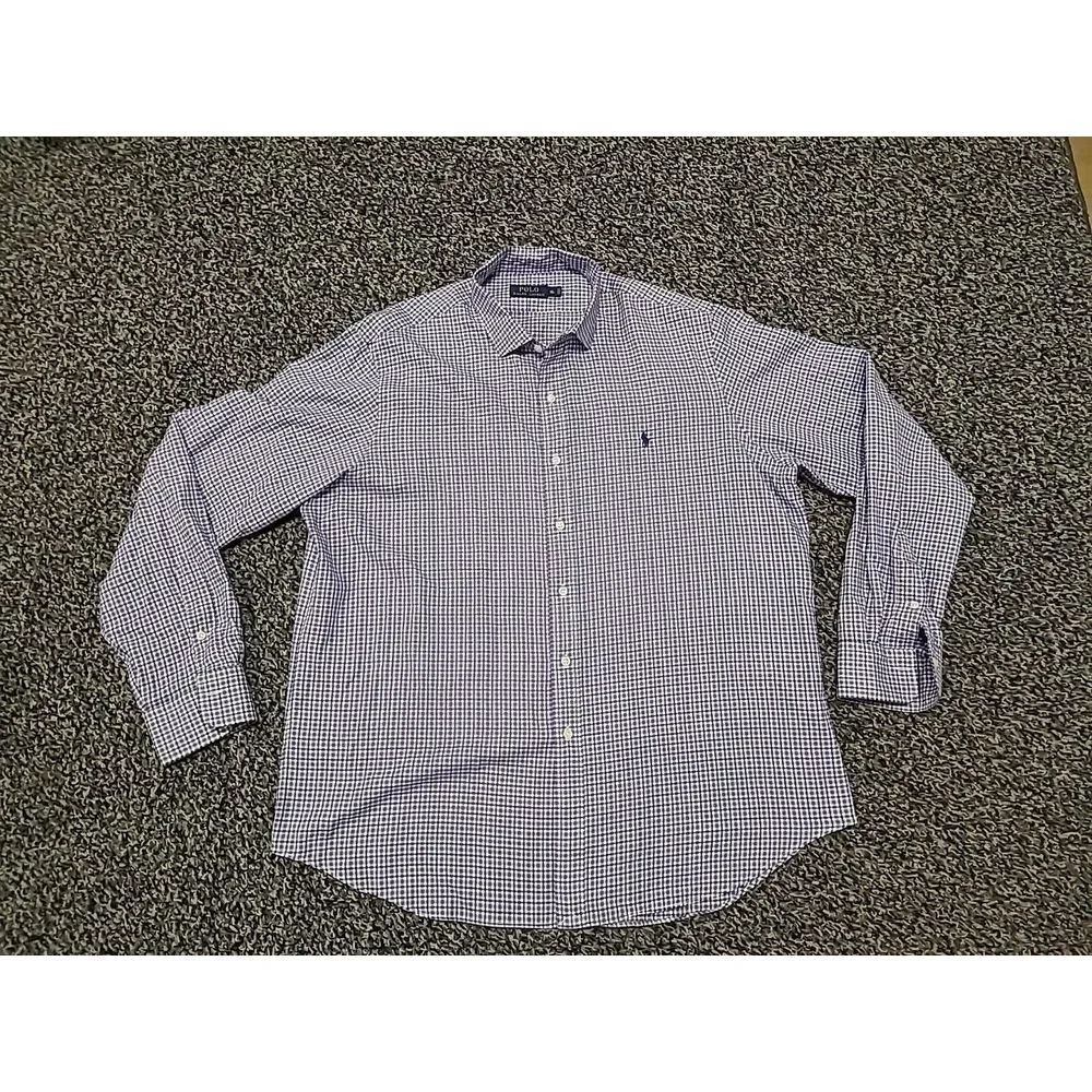 Polo Ralph Lauren Mens XL Purple Blue Plaid Shirt Long‎ Sleeve Button Up